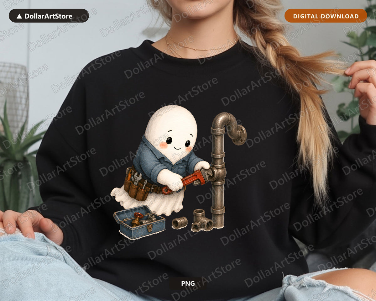 Cute Plumber Ghost PNG, Sublimation Design, Shirt Design Digital Download