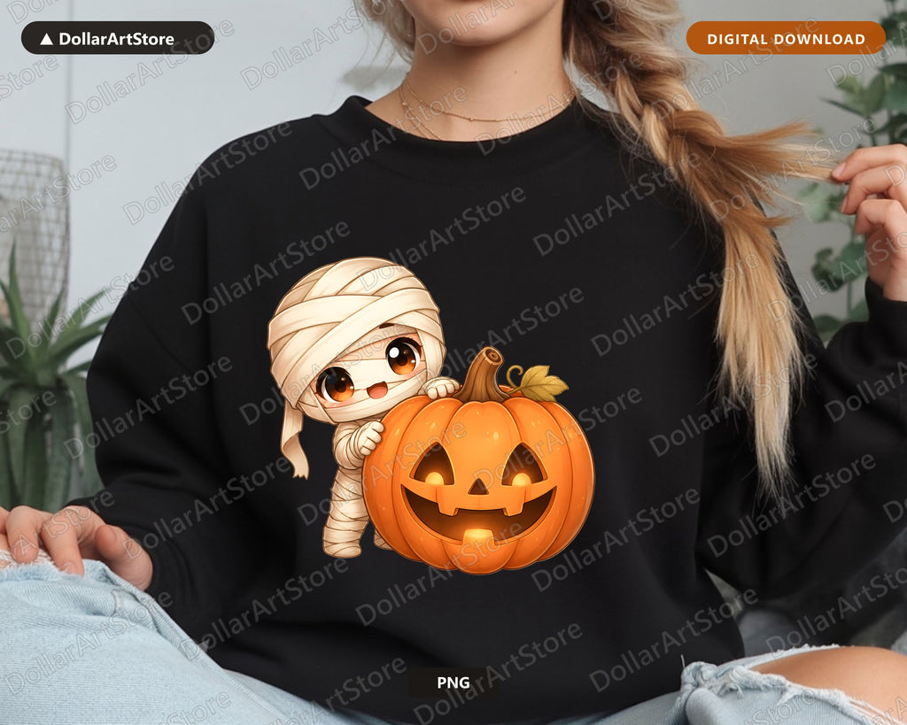 Cute Mummy PNG, Halloween Pumpkin Design, Sublimation Shirt Design Digital Download