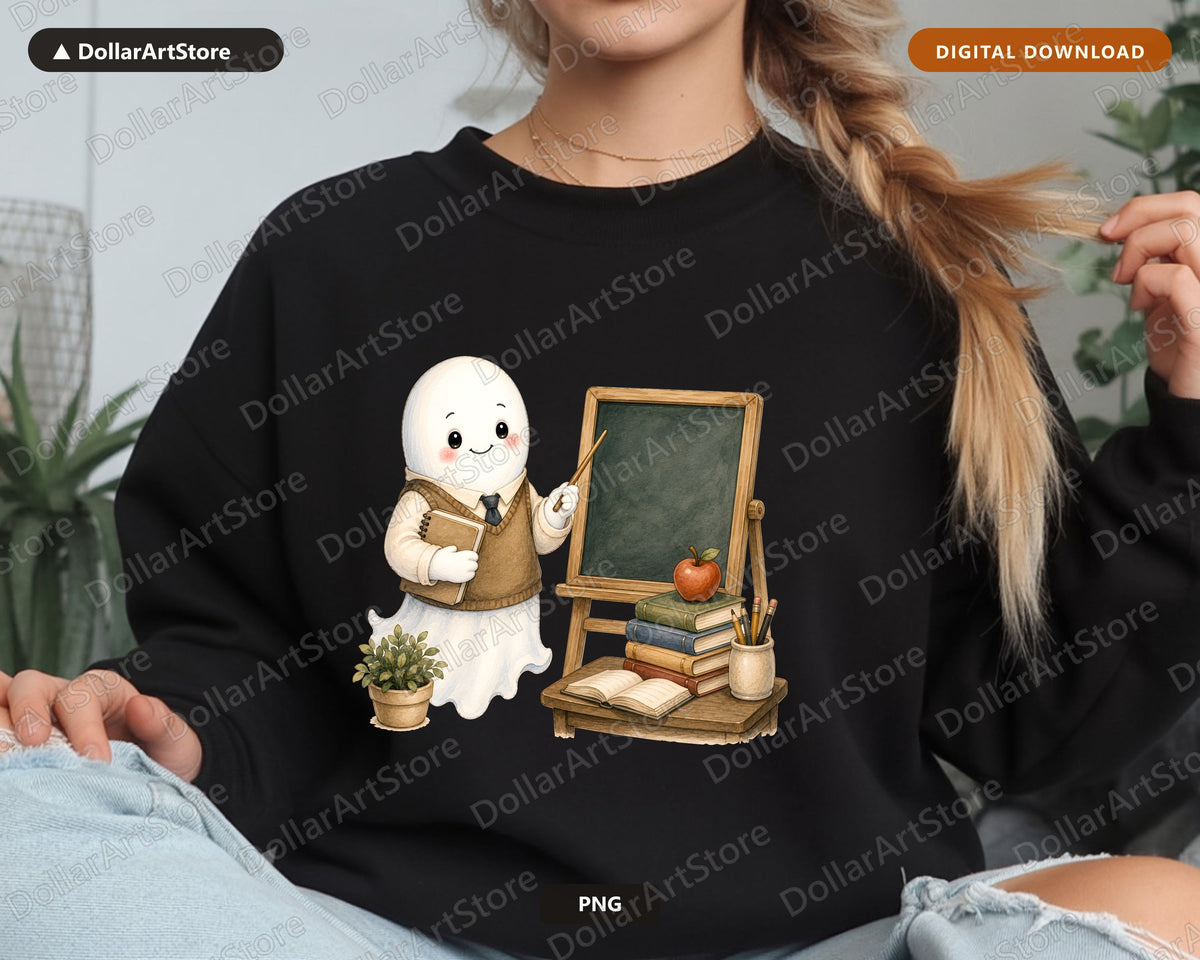 Cute Teacher Ghost PNG, Back to School Sublimation Design, Shirt & Tumbler Print
