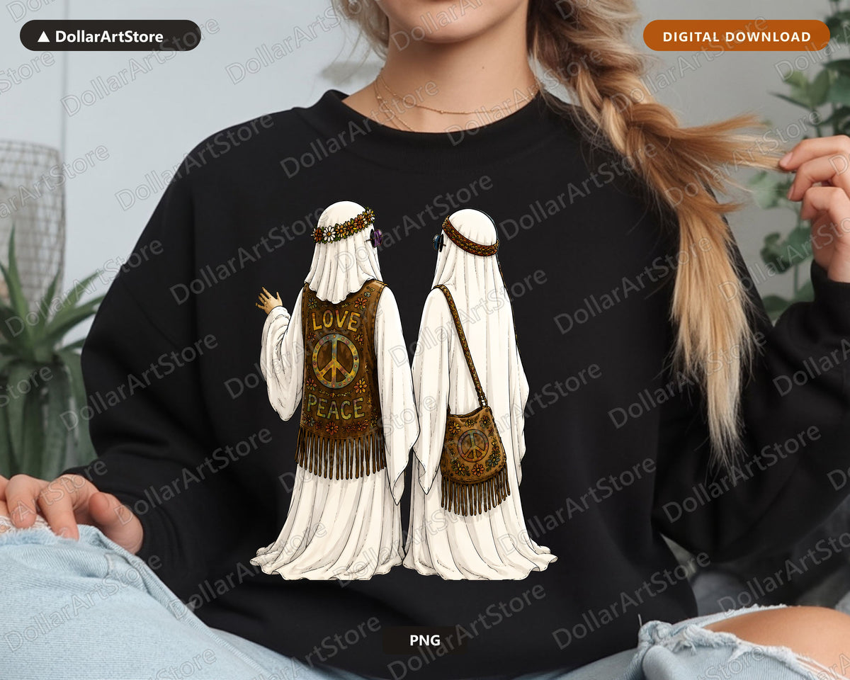 Boho Ghost Hippie PNG, Love Peace Design, Sublimation Shirt Download