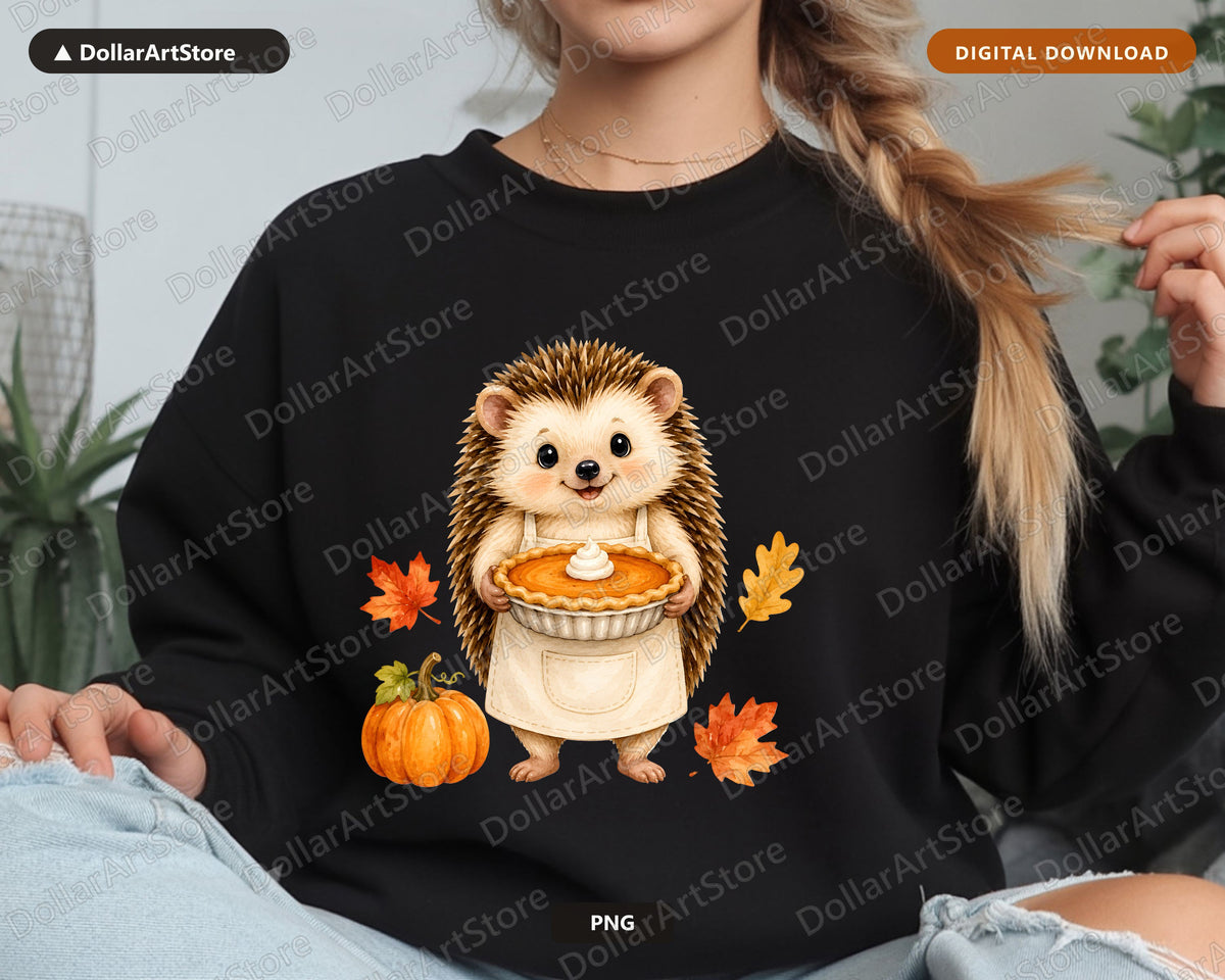 Cute Hedgehog Pumpkin Pie PNG, Fall Sublimation Design, Shirt Design Digital Download