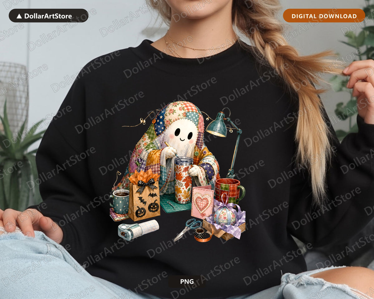 Crafty Ghost PNG, Autumn Sublimation Design, Fall Shirt PNG Digital Download