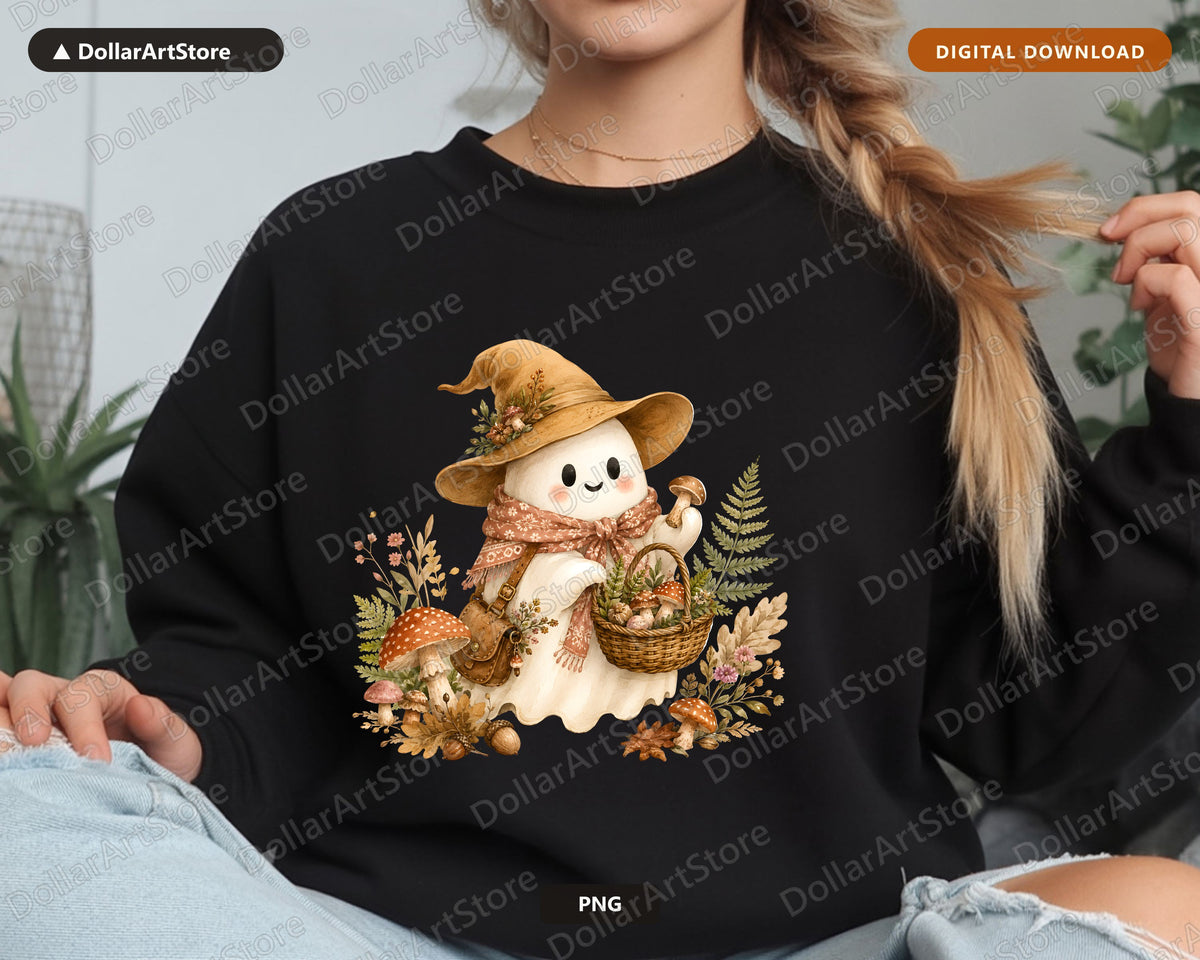 Boho Ghost PNG, Autumn Mushroom Design, Sublimation Shirt & Tumbler Print