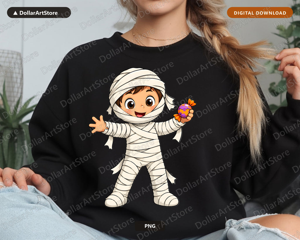 Cute Mummy Halloween Costume PNG, Sublimation Design, Kids Shirt Design Digital Download