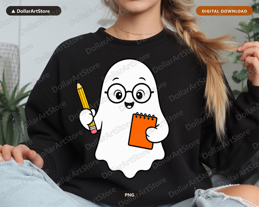 Bookish Ghost PNG, Cute Character Design, Sublimation Shirt Design Digital Download