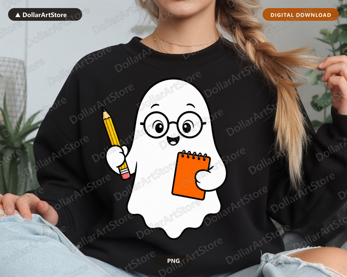 Bookish Ghost PNG, Cute Character Design, Sublimation Shirt Design Digital Download