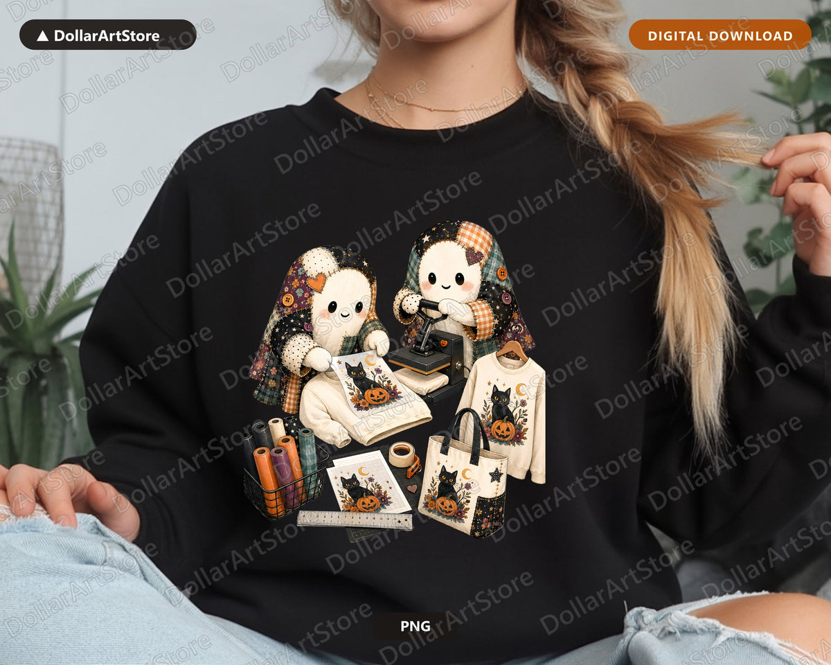 Crafting Ghost PNG, Sublimation Design, Halloween Shirt Print Digital Download
