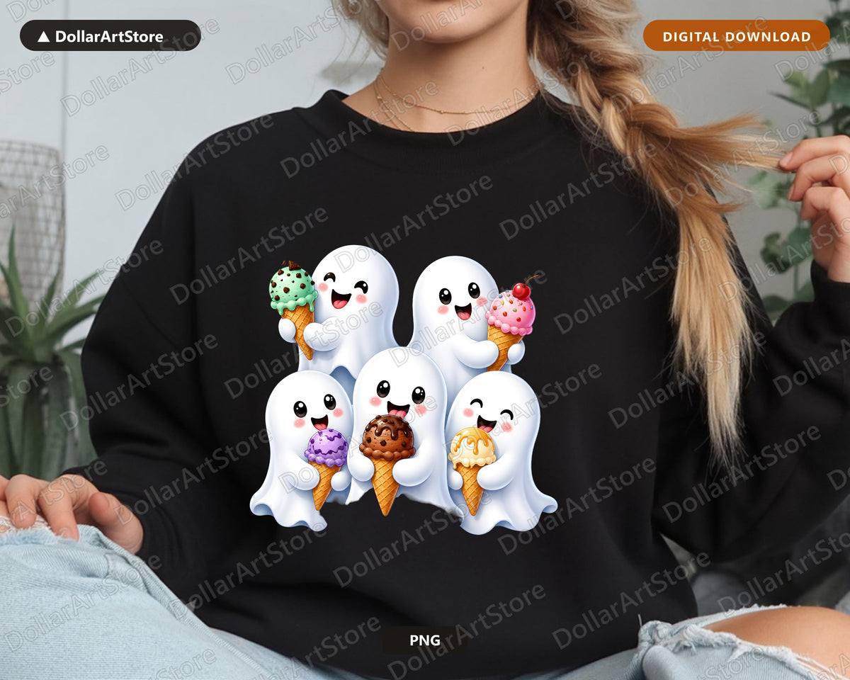 Cute Halloween Ghost PNG, Ice Cream Design, Sublimation Digital Download
