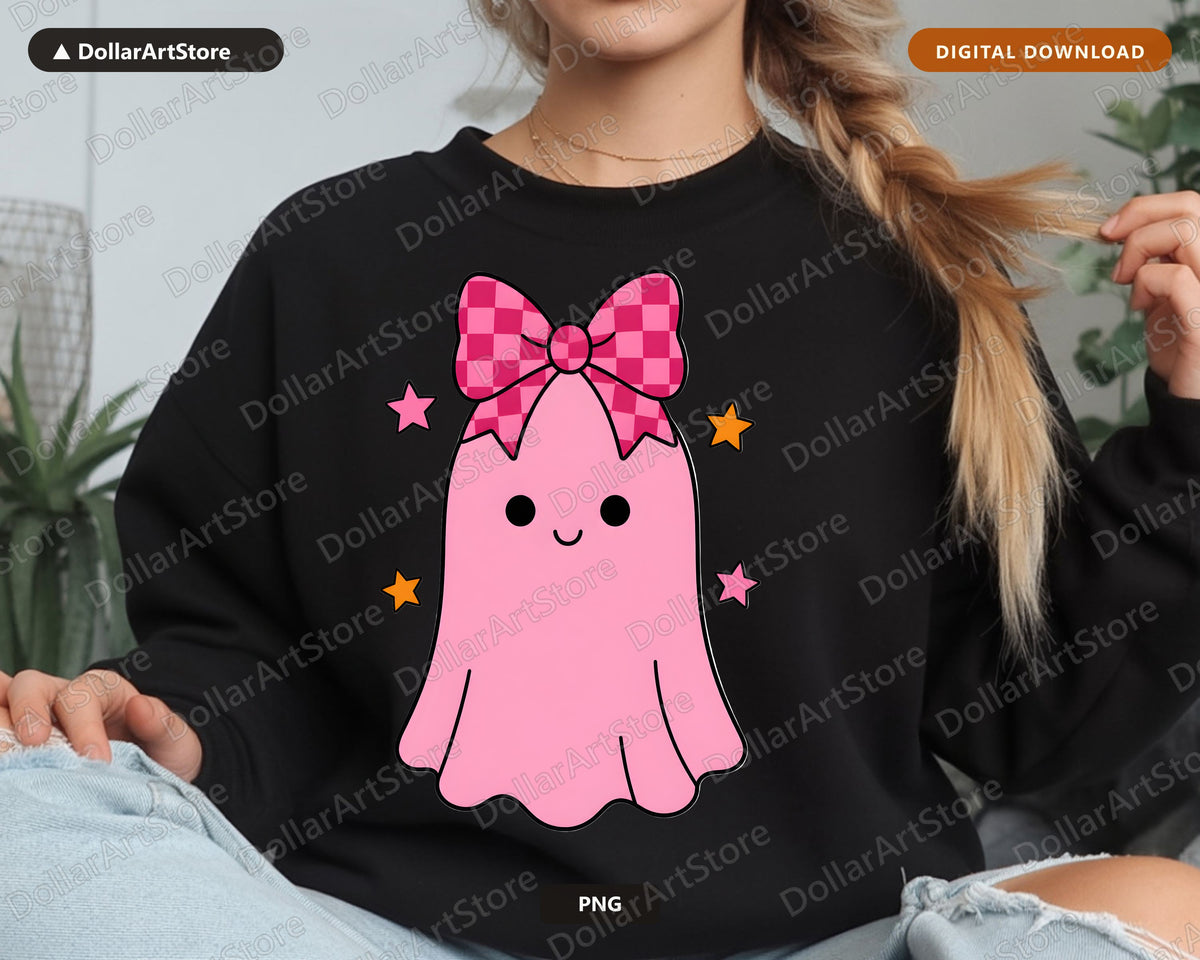Cute Pink Ghost PNG Sublimation Design, Halloween Shirt Design Digital Download