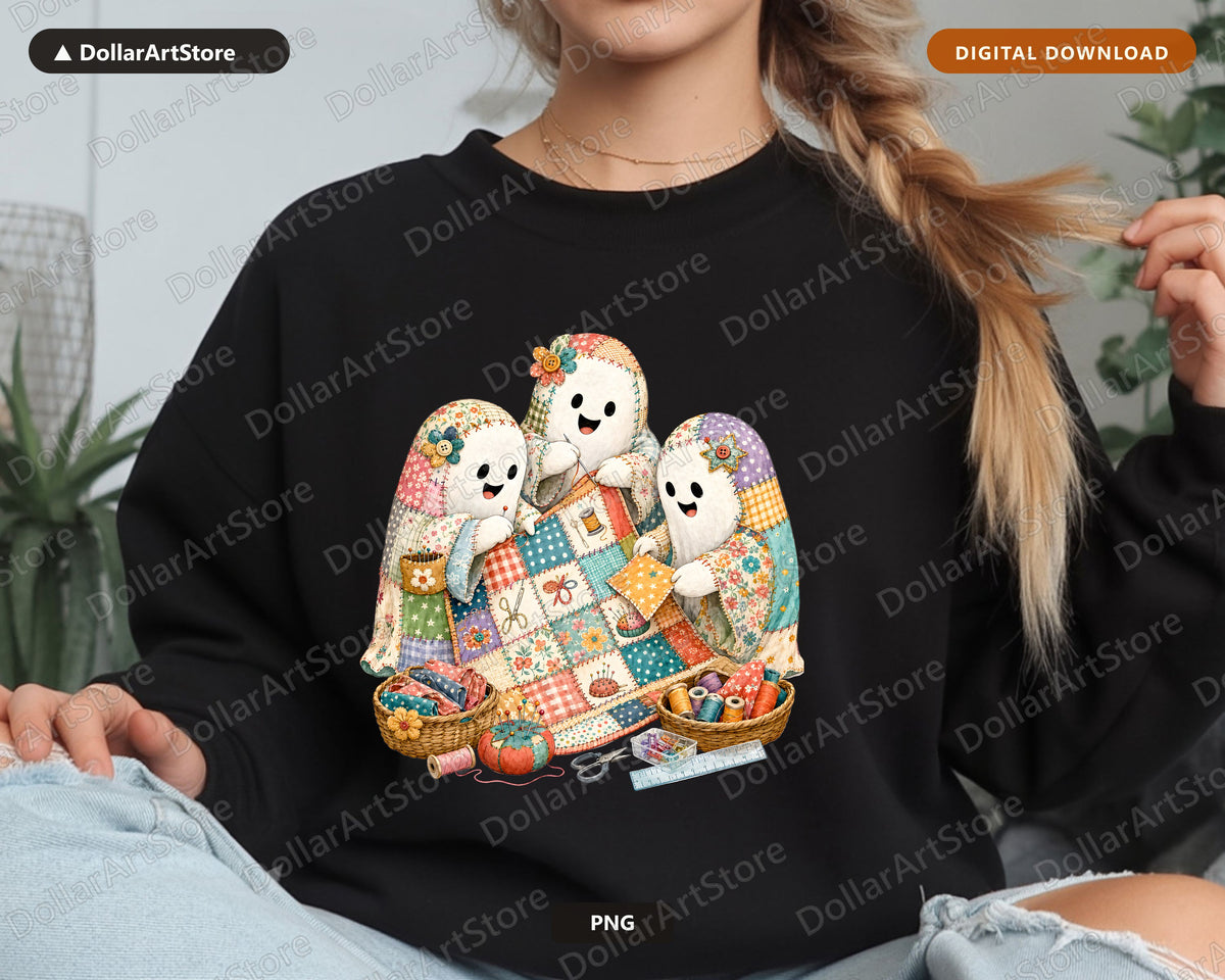 Crafting Ghost PNG, Sewing Sublimation Design, Quilt Shirt Print Download