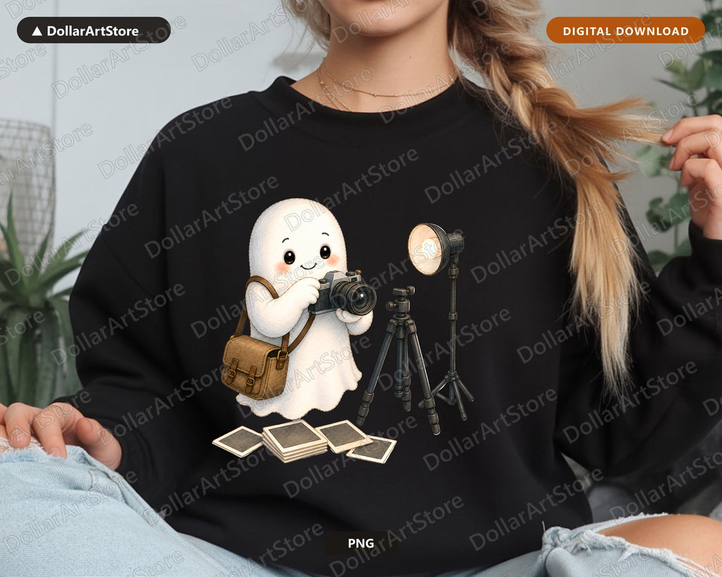 Photographer Ghost PNG, Sublimation Design, Cute Character Digital Download