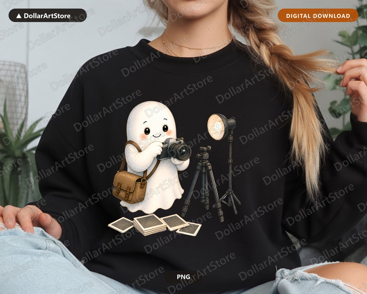 Photographer Ghost PNG, Sublimation Design, Cute Character Digital Download