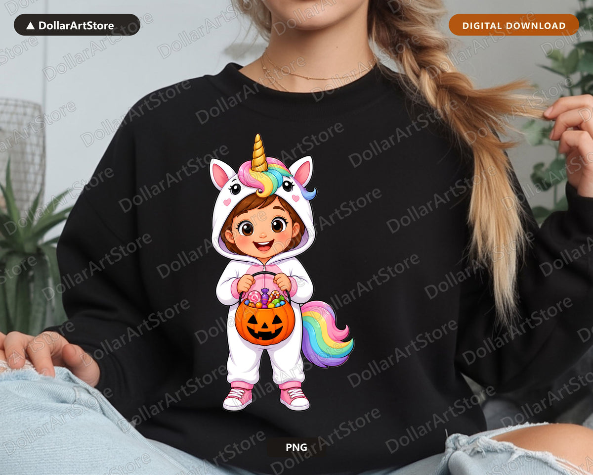 Cute Unicorn Halloween Costume Kid PNG, Sublimation Design Digital Download