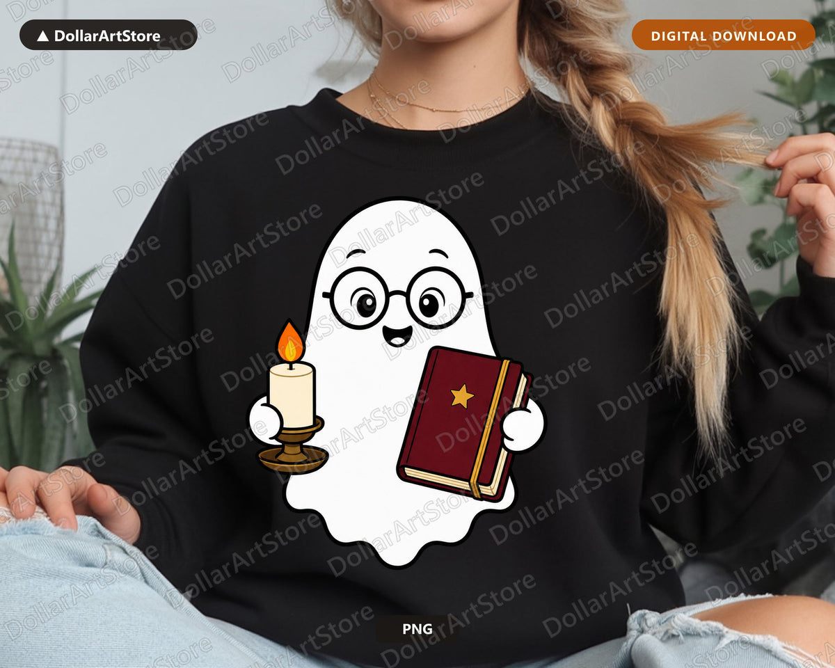 Bookish Ghost PNG, Cute Book Lover Design, Shirt & Tumbler Digital Download