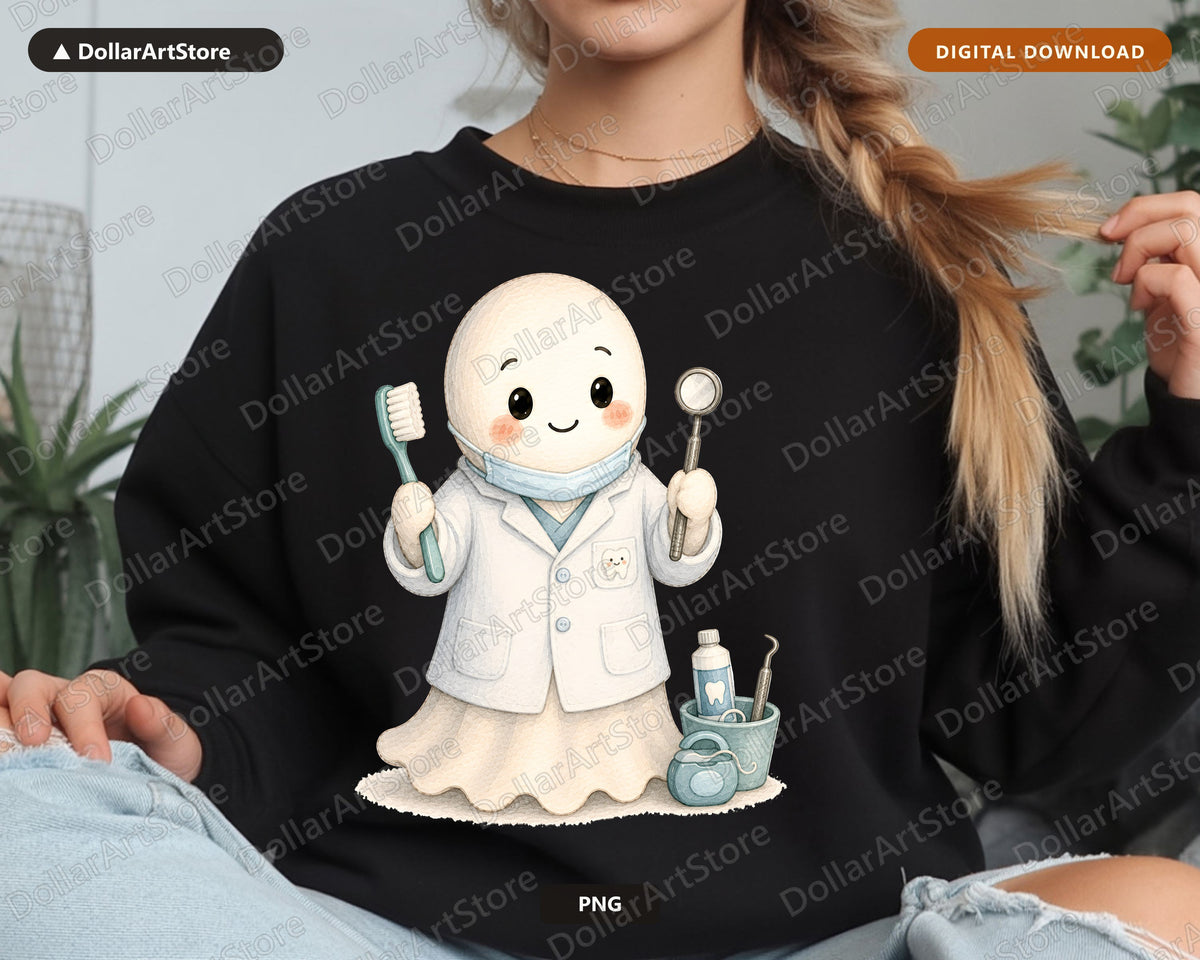 Dentist Ghost PNG Sublimation Design, Dental Shirt Design Digital Download