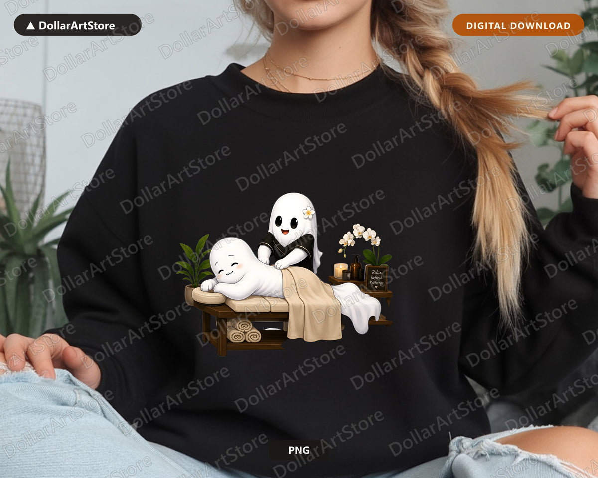 Cute Ghost PNG Sublimation Design, Spa Relaxation Shirt Design Digital Download