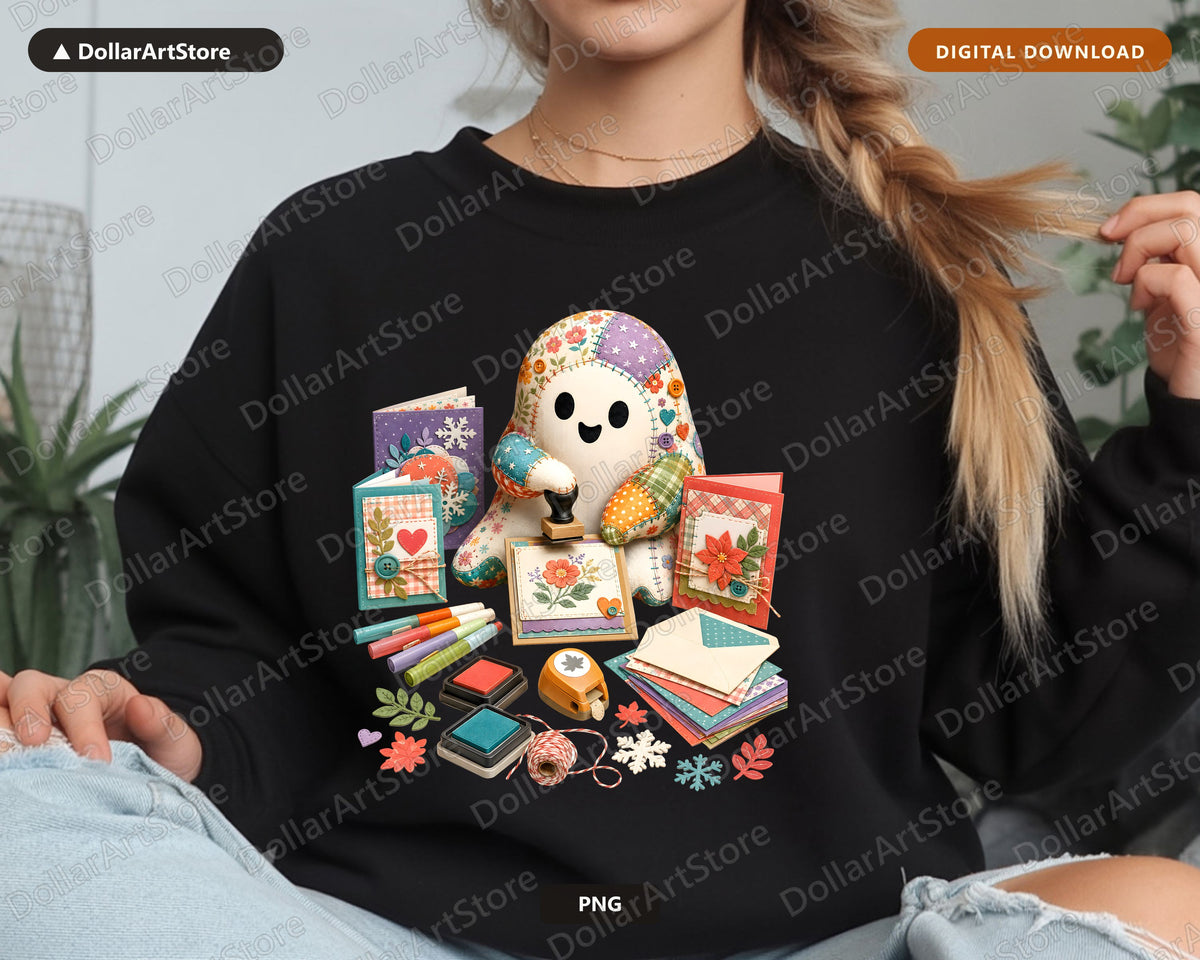 Crafty Ghost PNG, Sublimation Design, Scrapbooking Shirt Print Digital Download