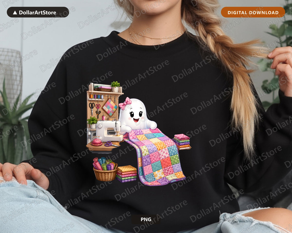 Cute Sewing Ghost PNG, Sublimation Design, Crafts Digital Download