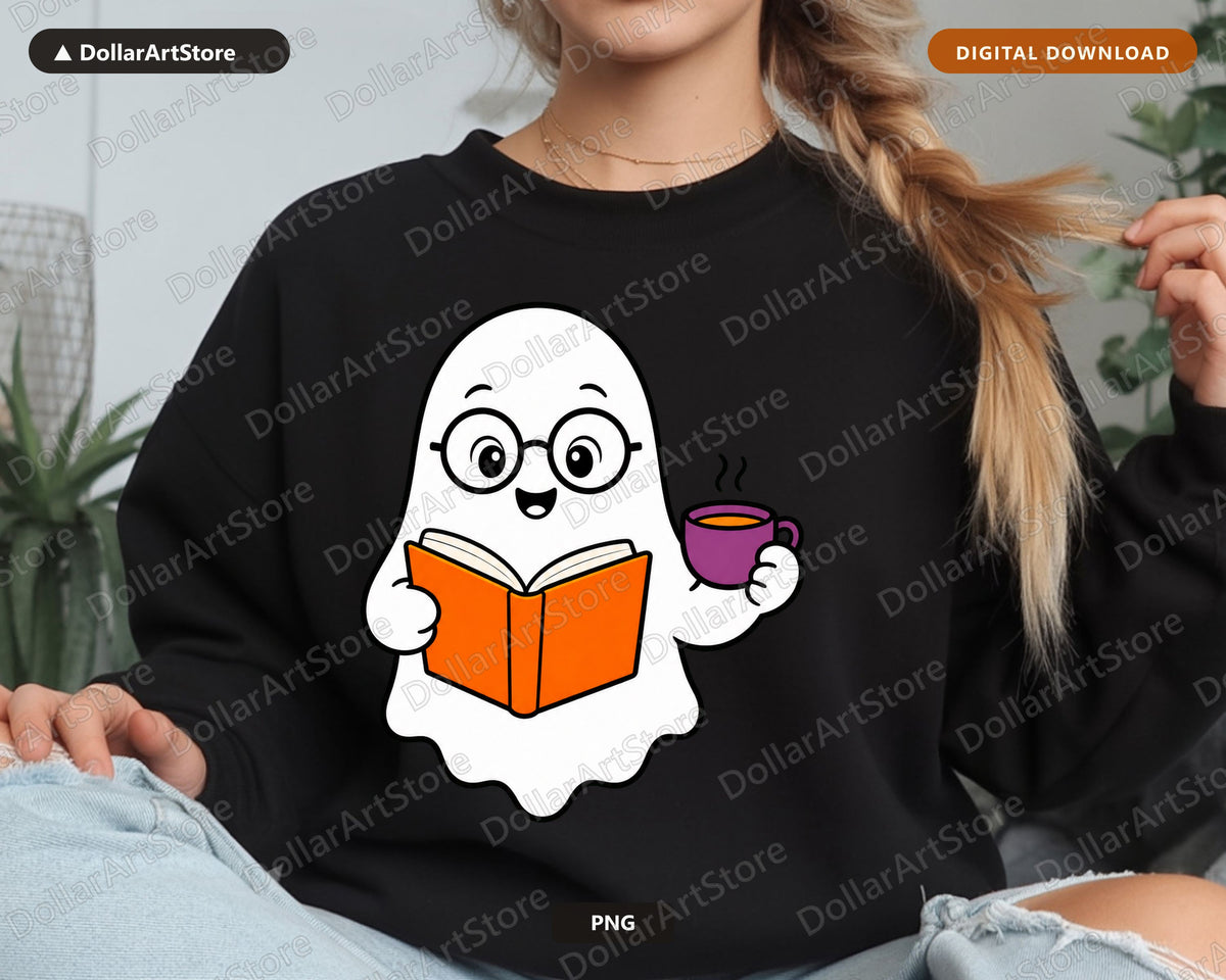 Bookish Ghost PNG, Sublimation Design, Reading Lover Shirt Design Digital Download
