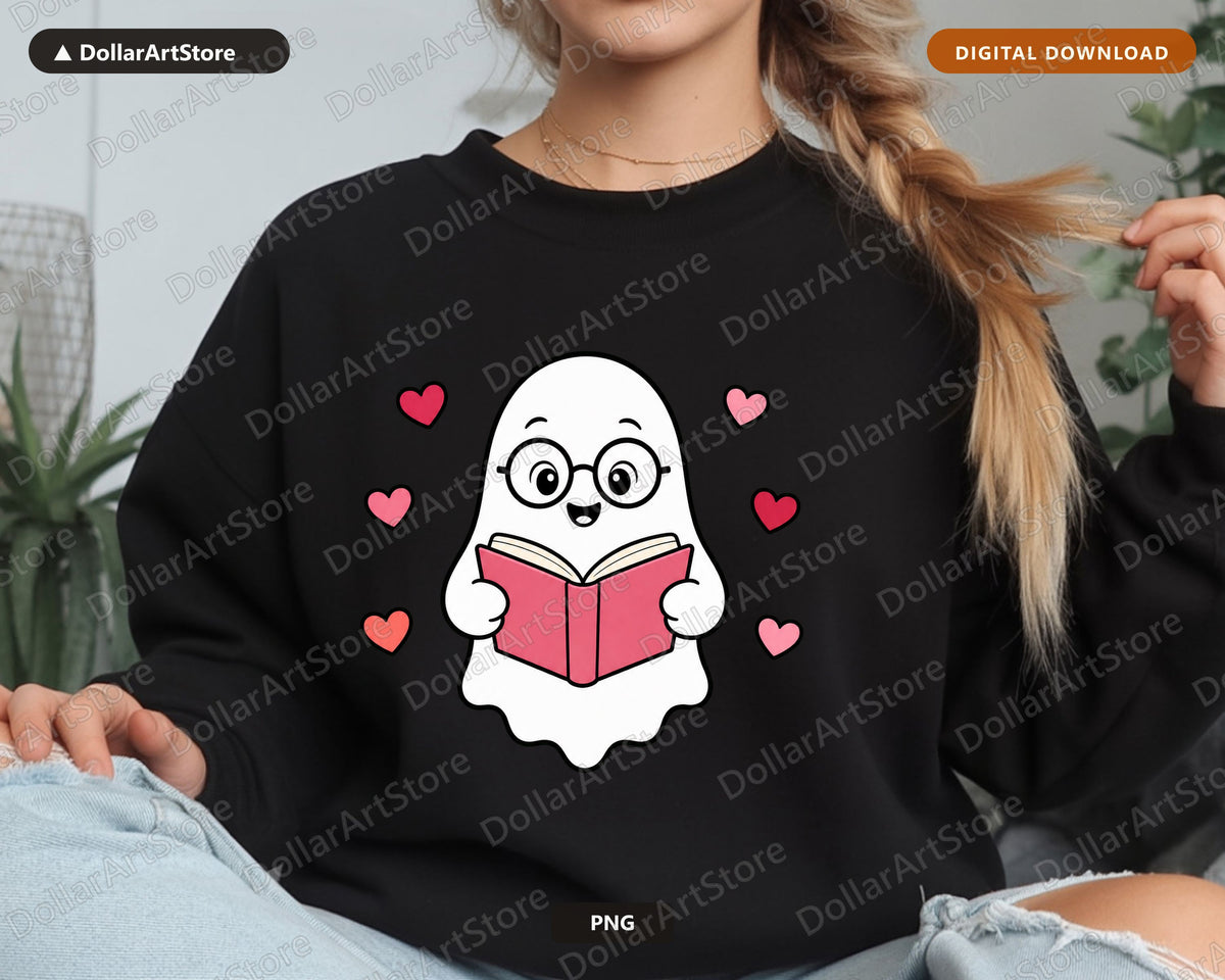 Bookish Ghost PNG, Cute Reading Design, Sublimation Shirt Download