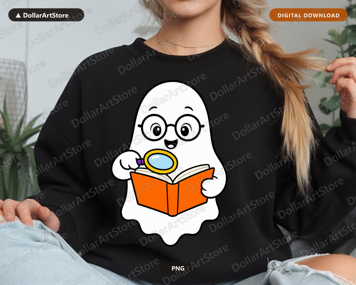 Bookish Ghost PNG, Cute Halloween Design, Sublimation Shirt Download