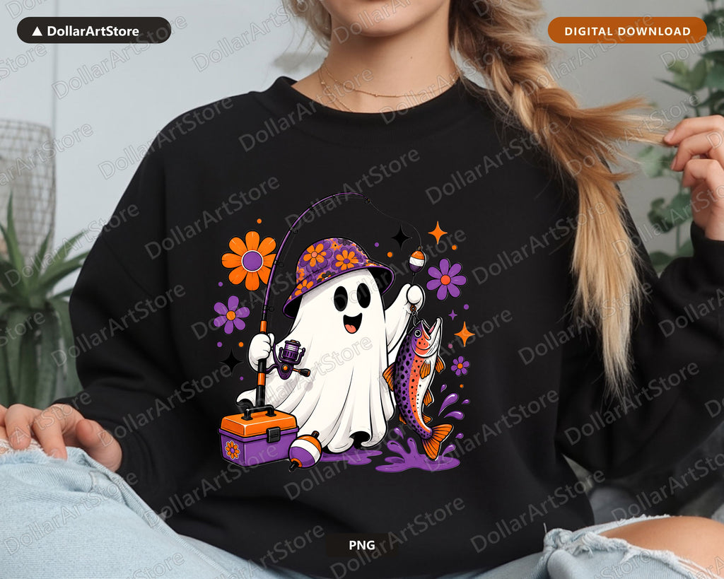 Cute Halloween Ghost PNG, Fishing Sublimation Design, Shirt Design Digital Download