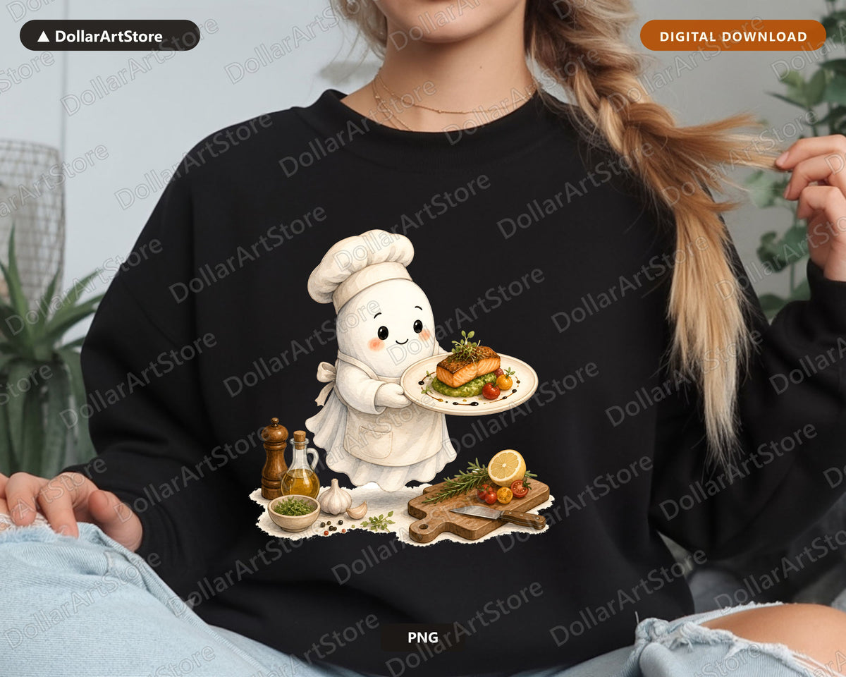 Chef Ghost PNG Sublimation Design, Cooking Kitchen Shirt Design Digital Download