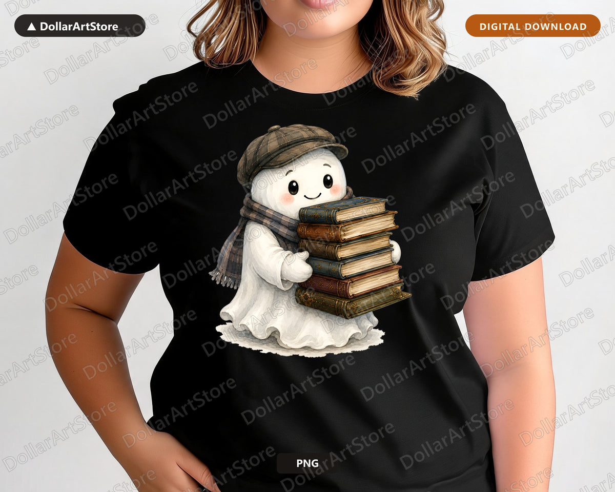 Bookish Ghost PNG, Sublimation Design, Fall Shirt Design Digital Download
