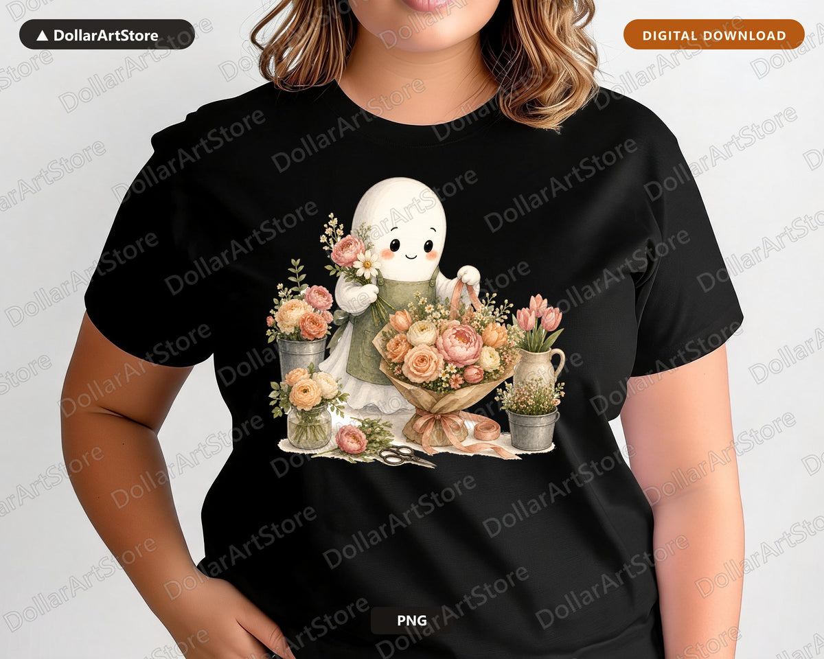 Cute Ghost Florist PNG, Sublimation Design, Shirt Design Digital Download