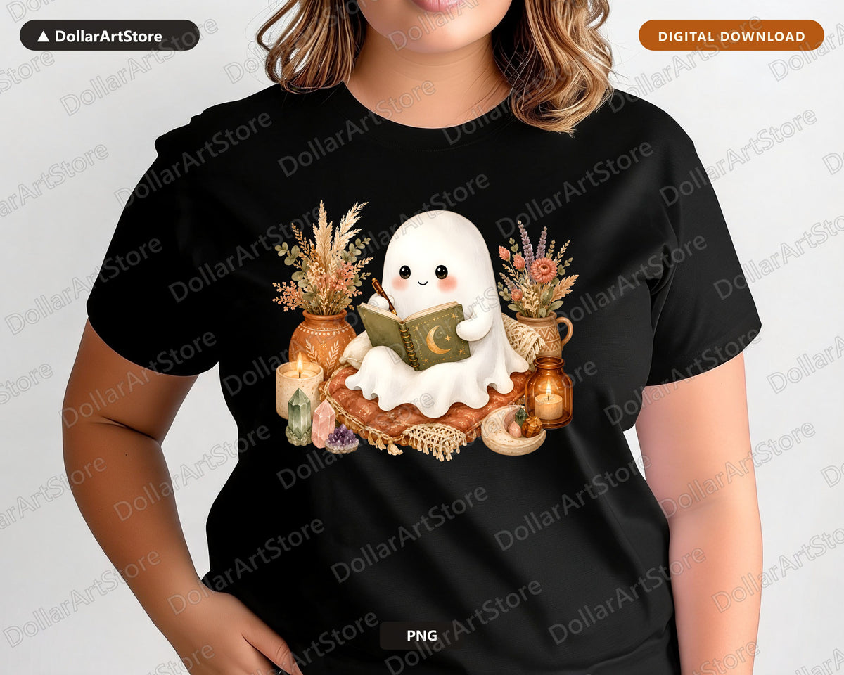 Bookish Ghost PNG Sublimation Design, Autumn Shirt Design Digital Download