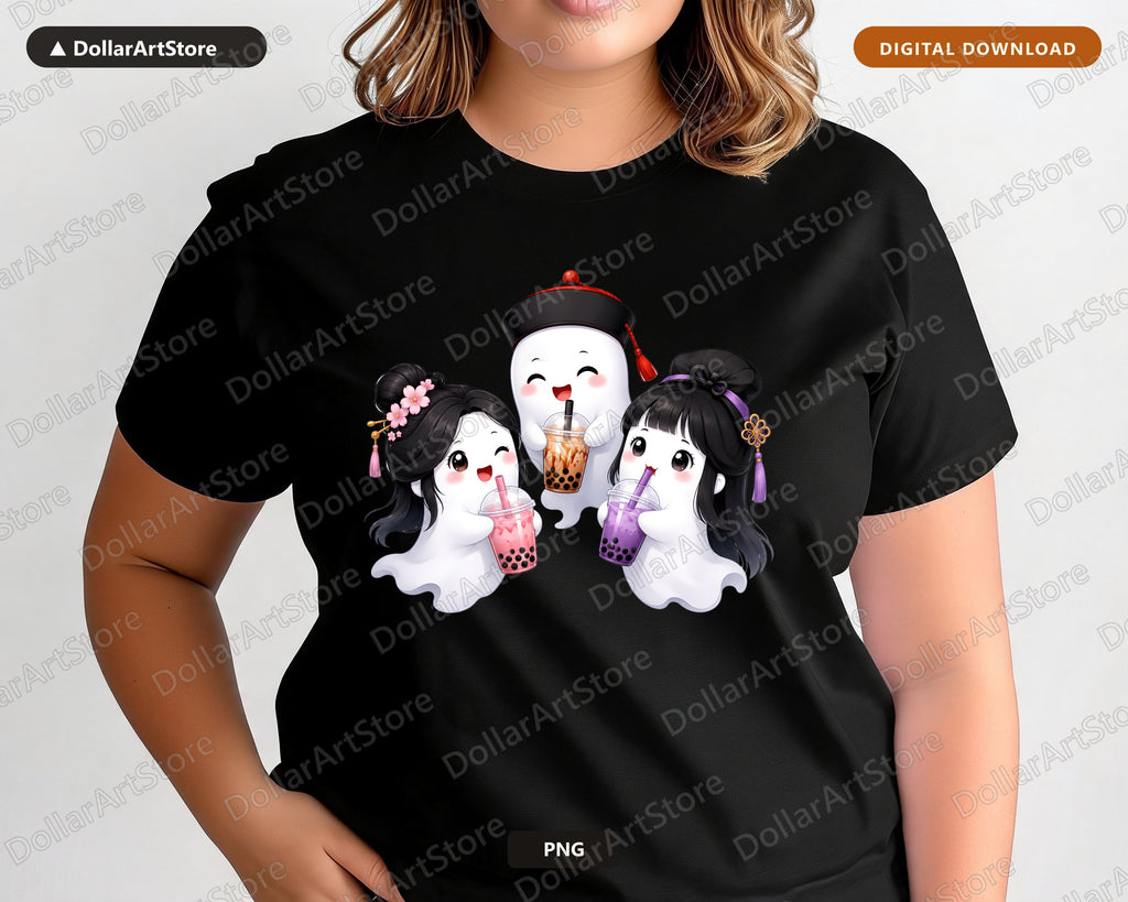 Cute Halloween Ghost PNG, Boba Tea Design, Sublimation Shirt Download