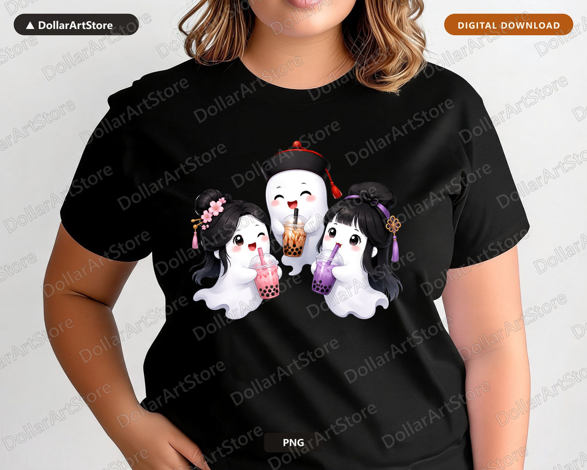 Cute Halloween Ghost PNG, Boba Tea Design, Sublimation Shirt Download