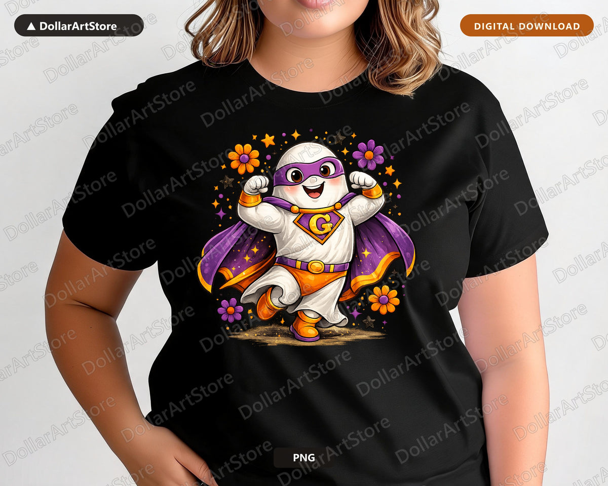Cute Superhero Ghost PNG, Halloween Shirt Design, Sublimation Download