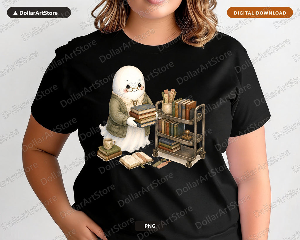Librarian Ghost PNG Sublimation Design Shirt Digital Download