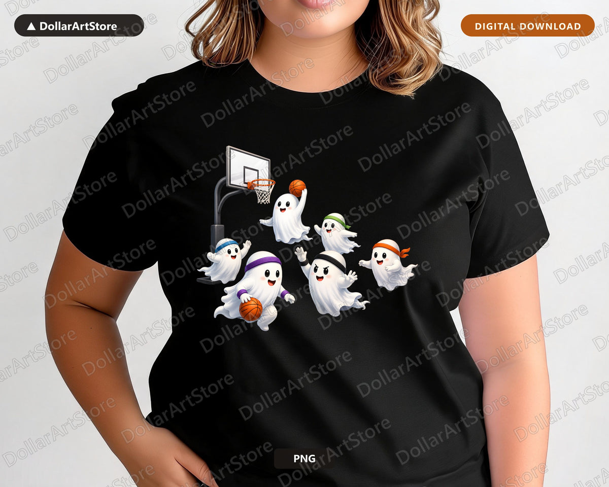 Cute Basketball Ghosts PNG, Sublimation Design, Halloween Sports Shirt Design
