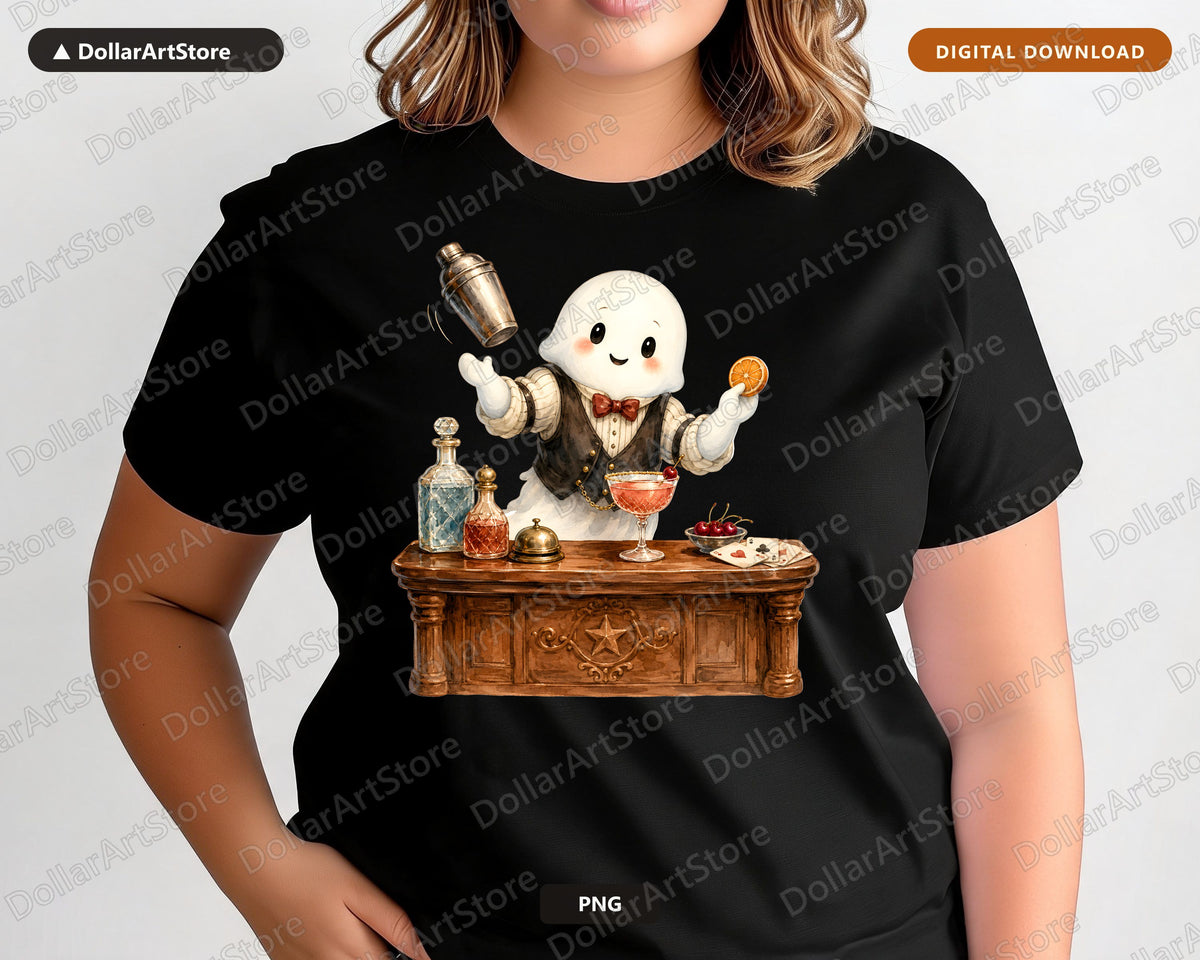 Cocktail Bartender Ghost PNG, Western Saloon Design, Sublimation Download