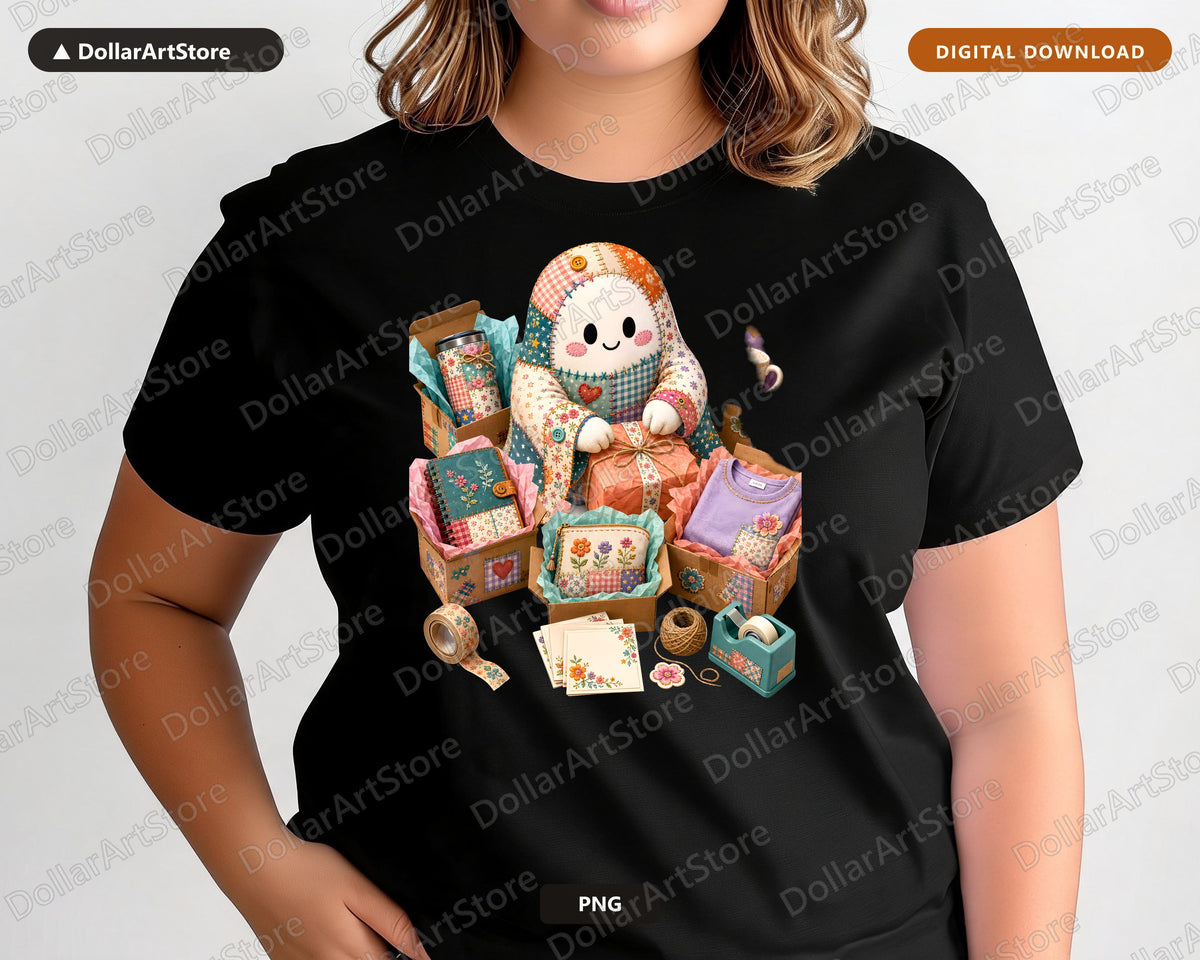 Crafty Ghost PNG, Patchwork Sublimation Design, Shirt & Tumbler Digital Download