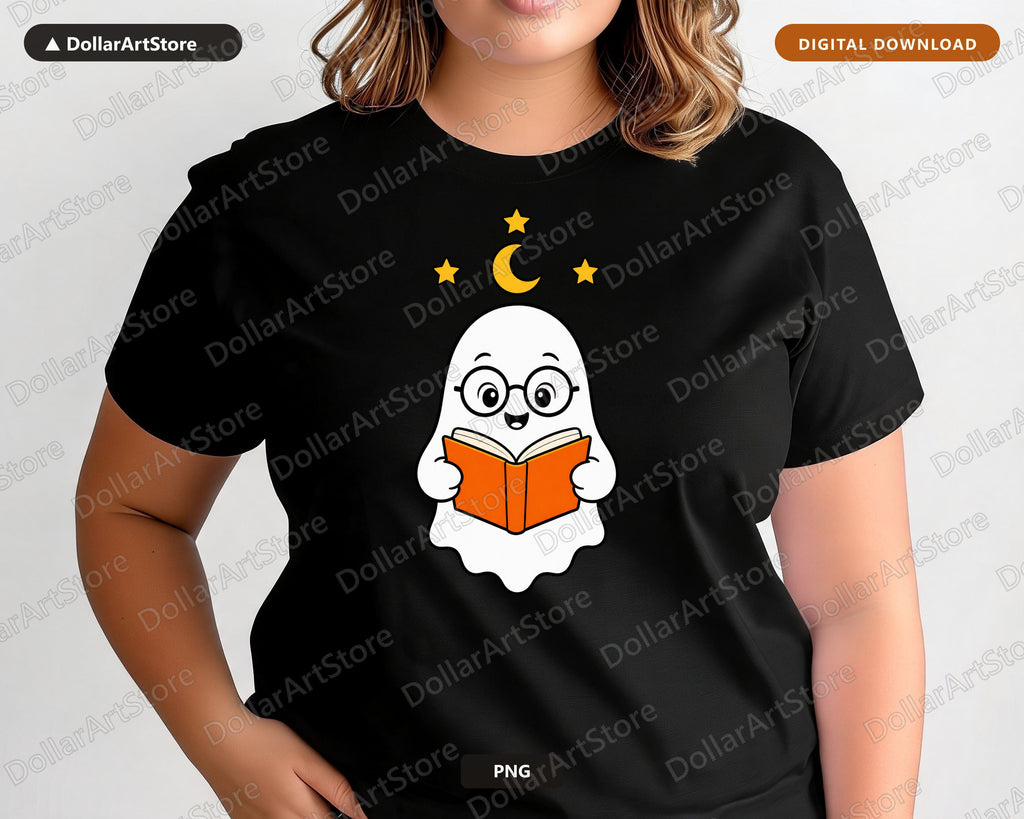 Bookish Ghost PNG, Transparent Design for Sublimation and Print-on-Demand