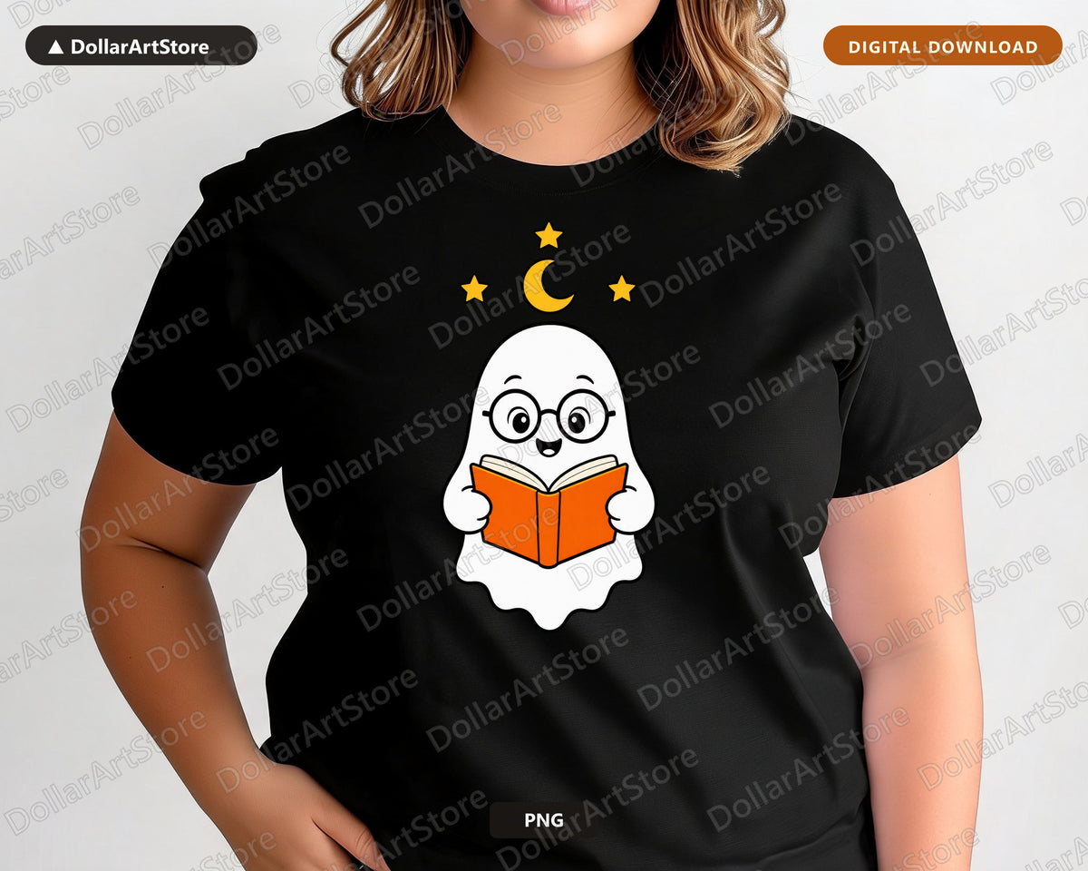 Bookish Ghost PNG, Transparent Design for Sublimation and Print-on-Demand