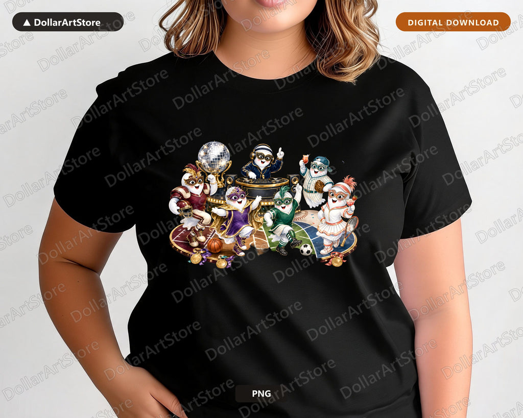 Cute Ghost Masquerade Party Characters PNG, Sports Costume Celebration Design for Sublimation Digital Download