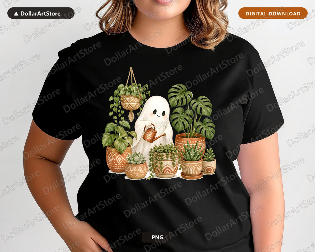 Boho Ghost PNG, Plant Lover Sublimation Design, Cute Cottagecore Digital Download