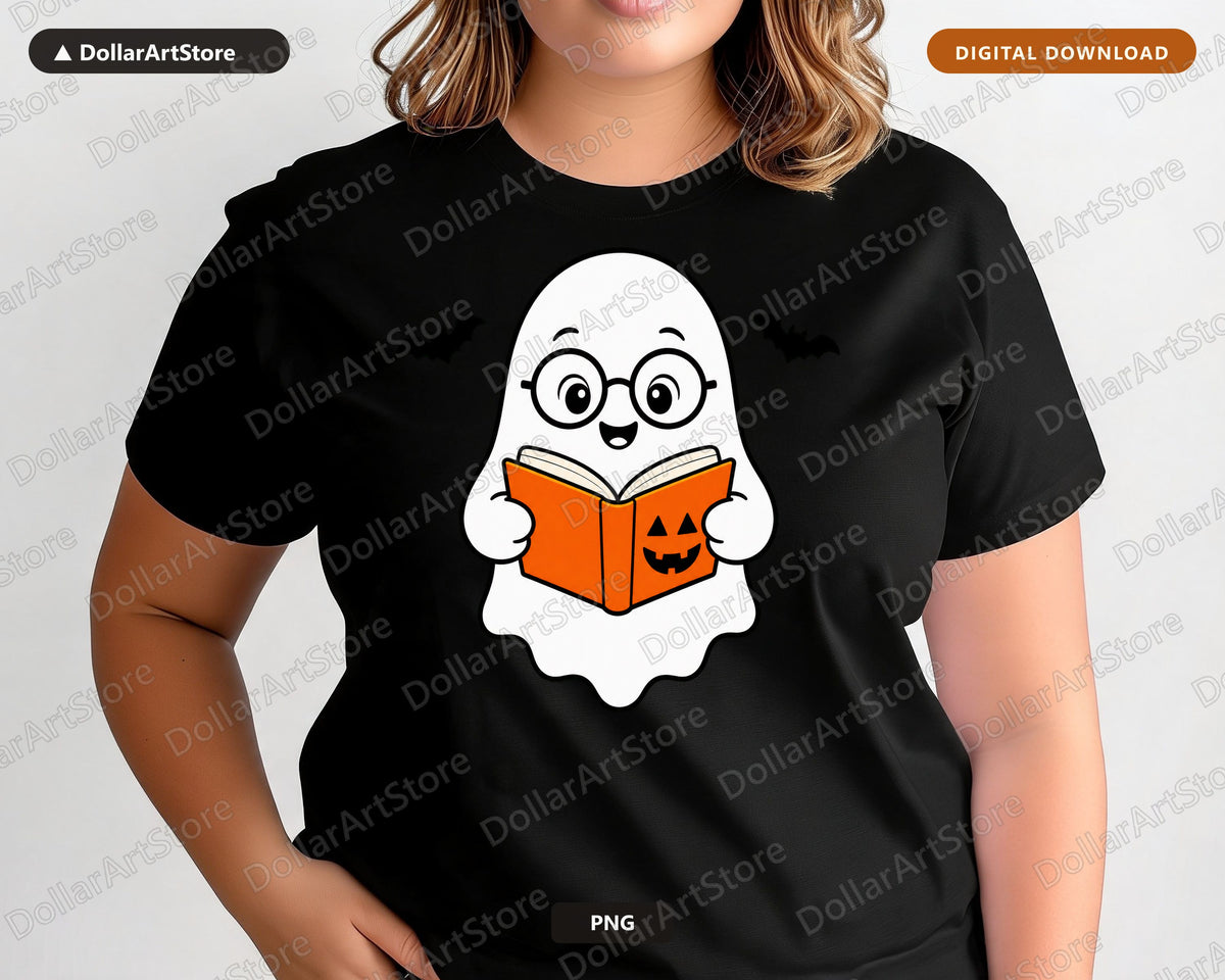 Bookish Ghost PNG Sublimation Design, Halloween Shirt & Tumbler Design