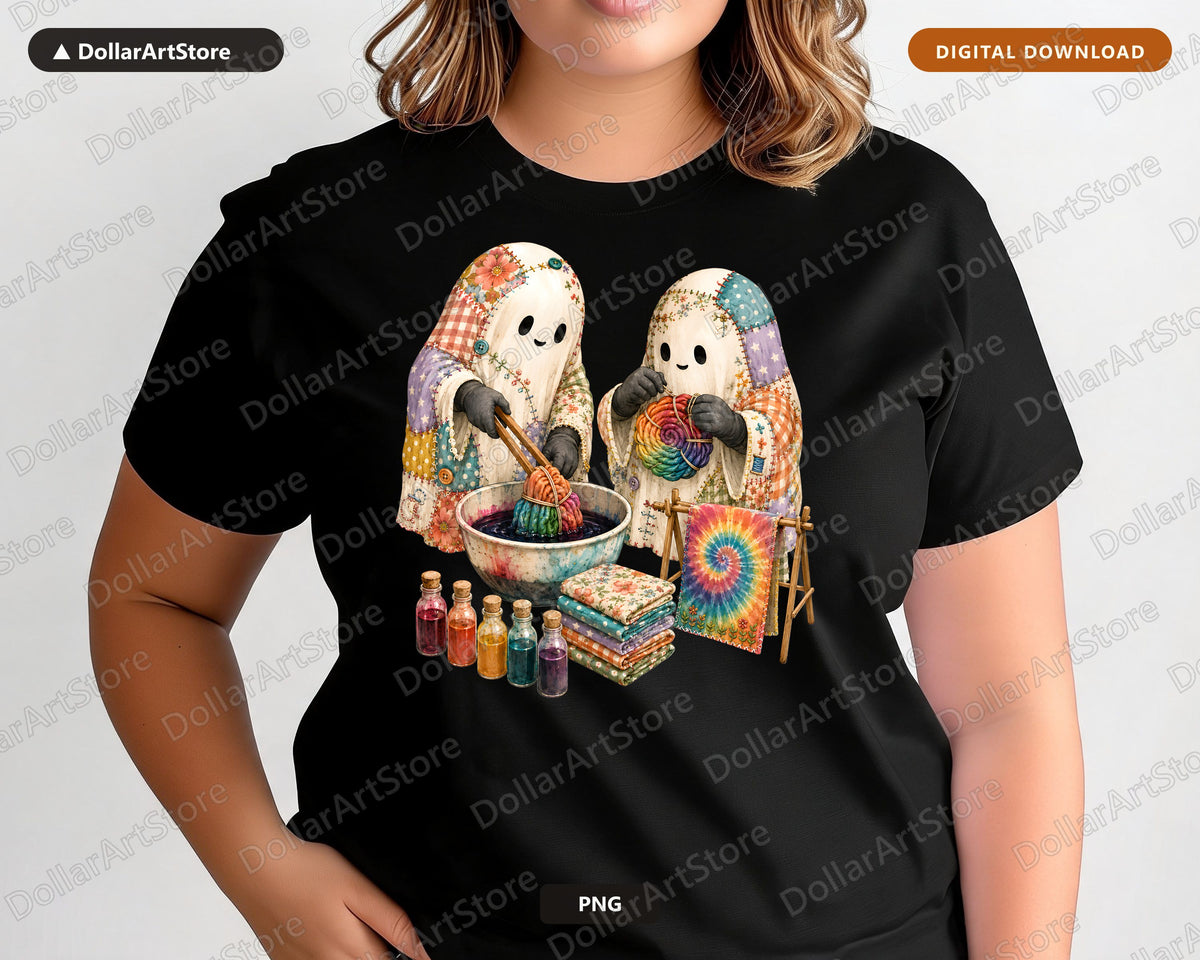 Crafty Ghost PNG Sublimation Design, Cottagecore Dye & Sewing Digital Download