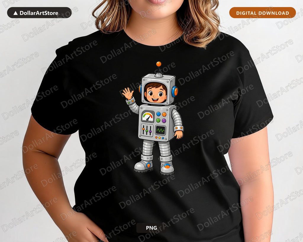 Cute Robot Kid PNG, Cartoon Character Design, Sublimation Shirt Print Download
