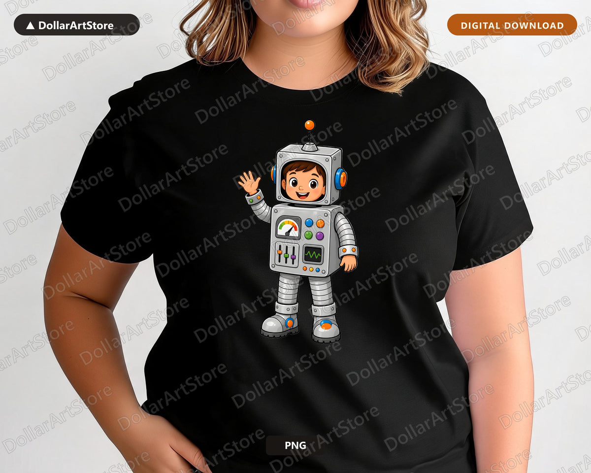 Cute Robot Kid PNG, Cartoon Character Design, Sublimation Shirt Print Download