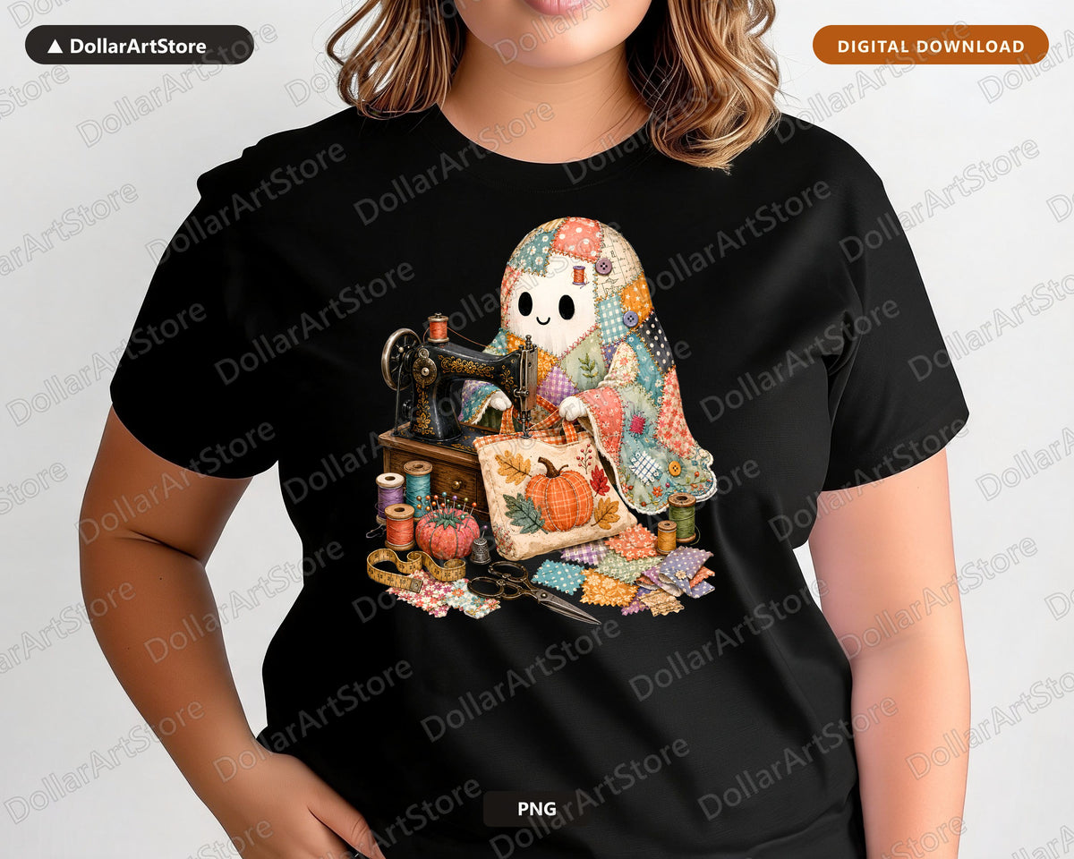 Crafting Ghost PNG, Vintage Sewing Design, Sublimation Digital Download