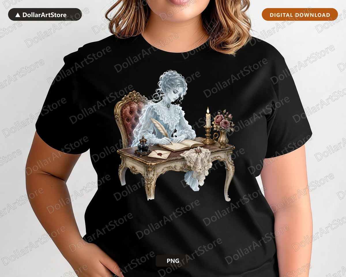 Bookish Ghost PNG, Victorian Spirit Design, Sublimation Digital Download