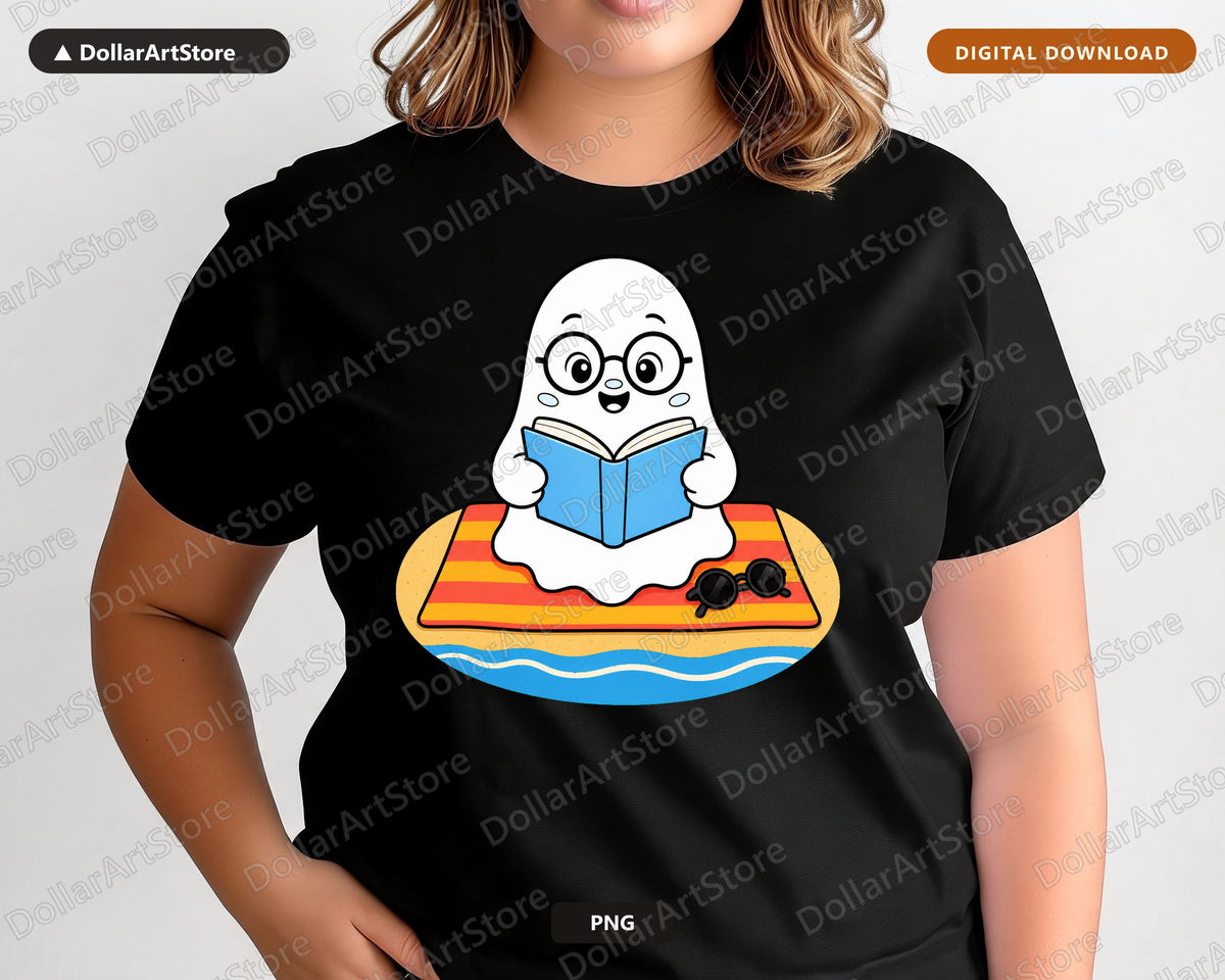 Bookish Ghost PNG, Summer Beach Reading, Sublimation Design Download