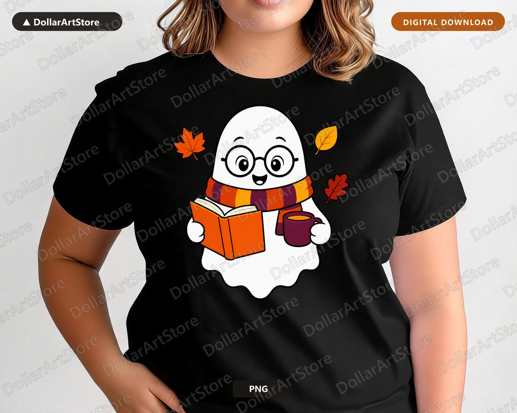 Bookish Ghost PNG, Autumn Sublimation Design, Reading Season Shirt Print