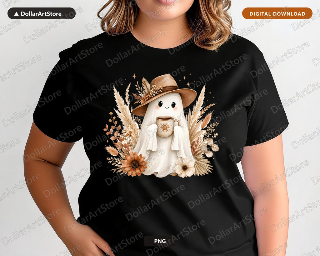 Boho Ghost PNG, Autumn Sublimation Design, Fall Shirt Design Digital Download